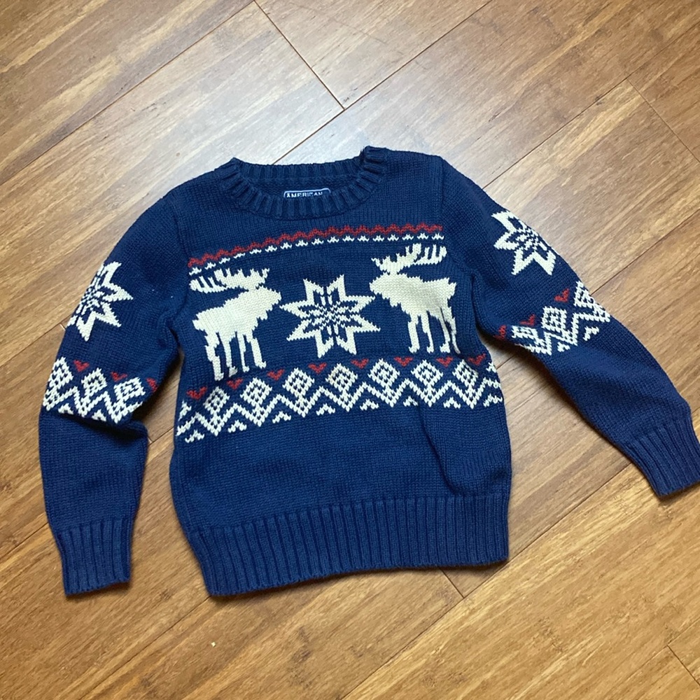 American Living Blue Moose Print Woodland Creature Sweater 3T